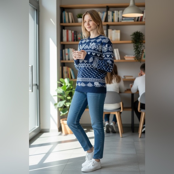 Navy Blue light weight soft comfy Patterned Sweater - Picture 3 of 7